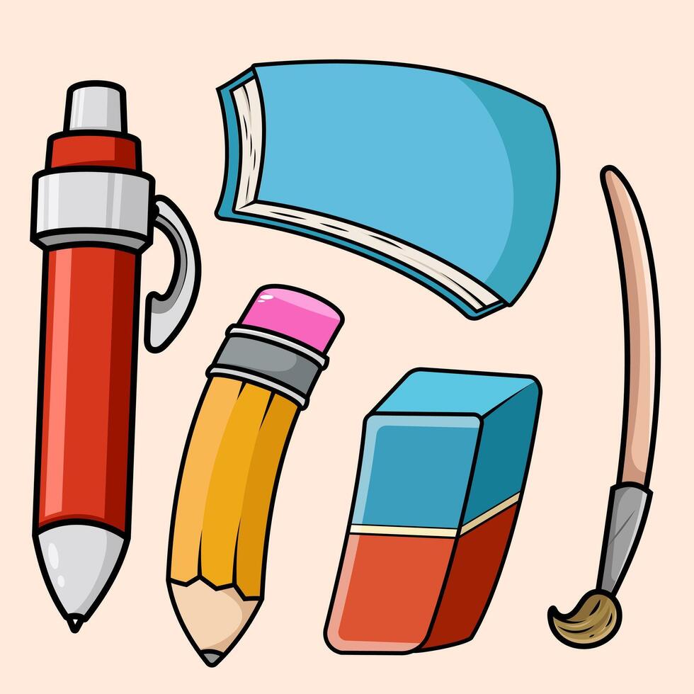 Set of school stationery icon stickers. Back to school concept supplies Illustration for learning, books, backpack, ruler, pencil vector