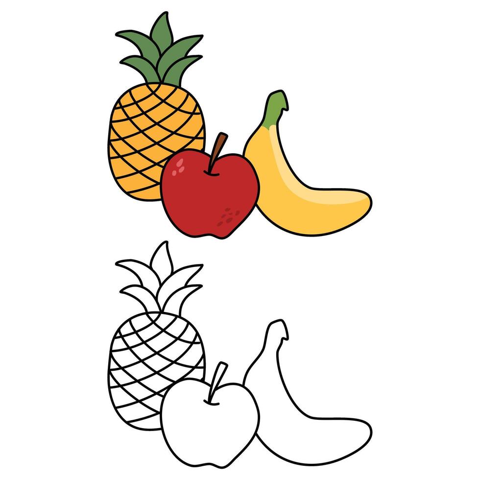 Natural tropical fruits coloring page. vector