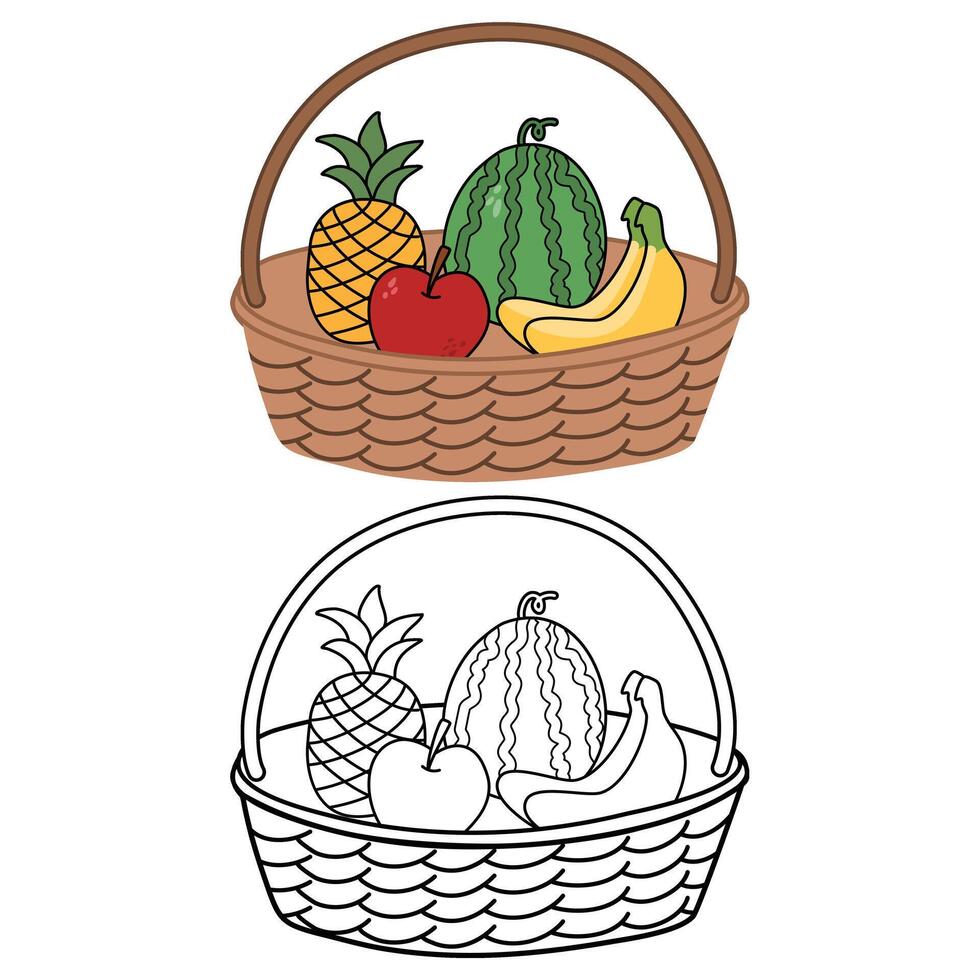 coloring page for kids bold line art basket art vector