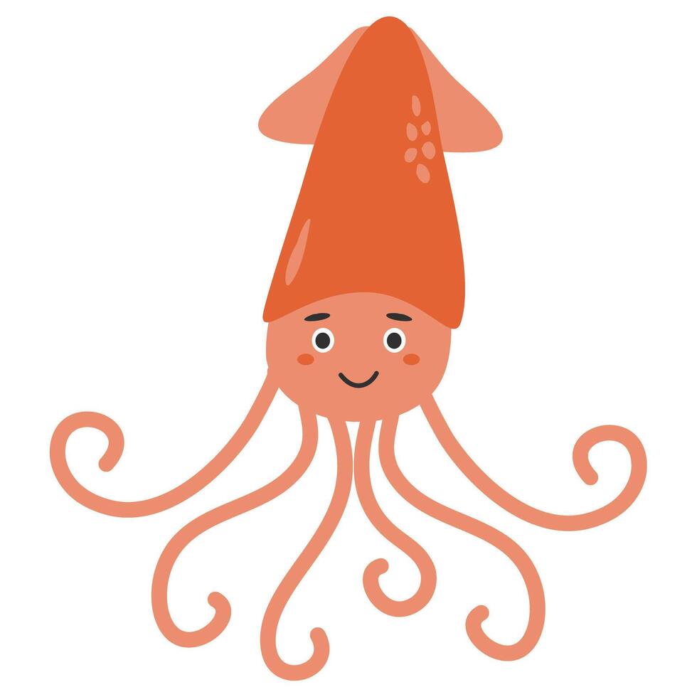Cute little squid cartoon clipart, animal vector