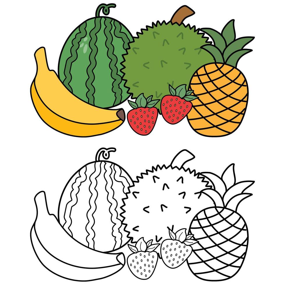 Coloring book. Fruits and berries cartoon vector