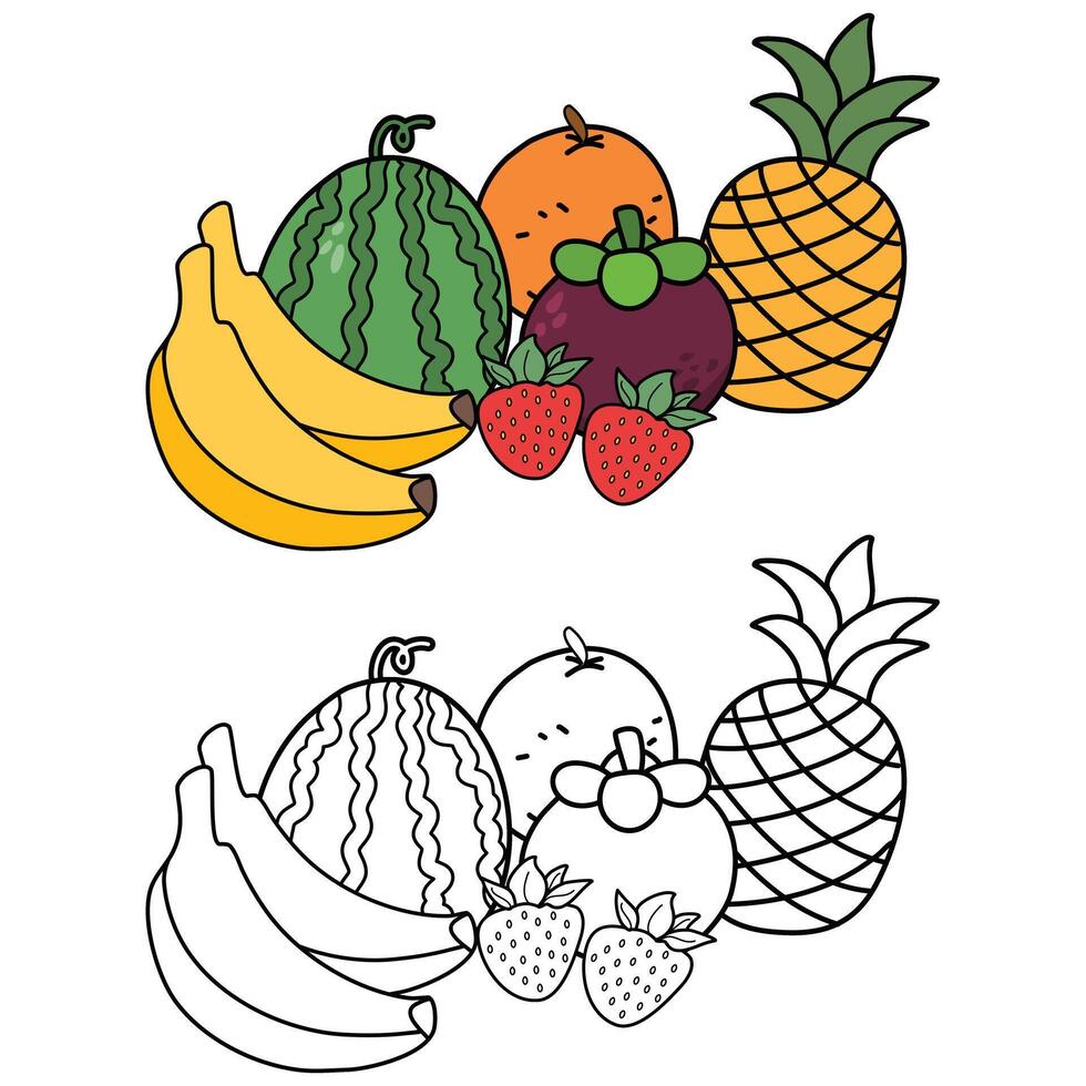 Simple Fruit line icon, doodle fresh fruits illustration vector