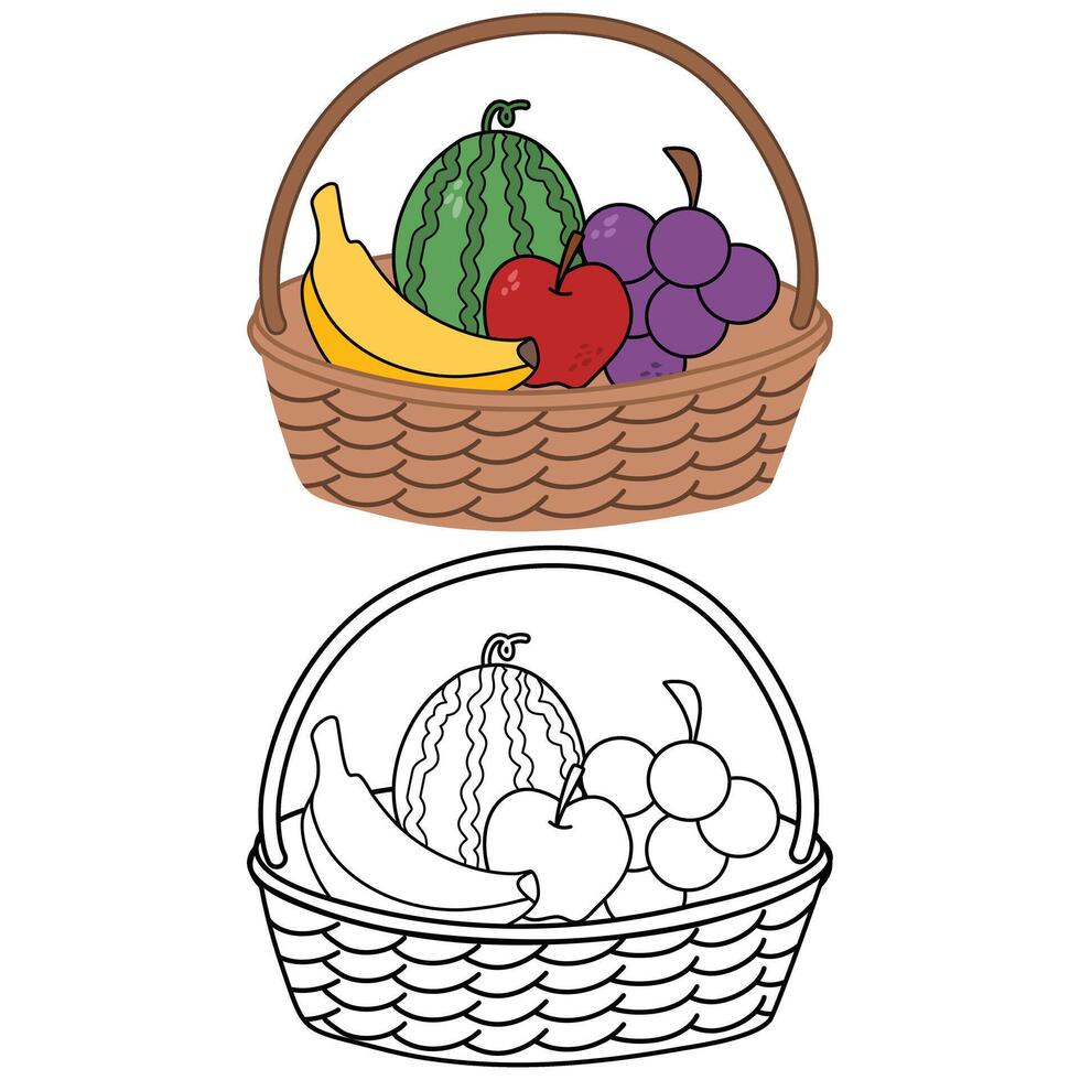 Hand-drawn illustration of basket full of fruit vector