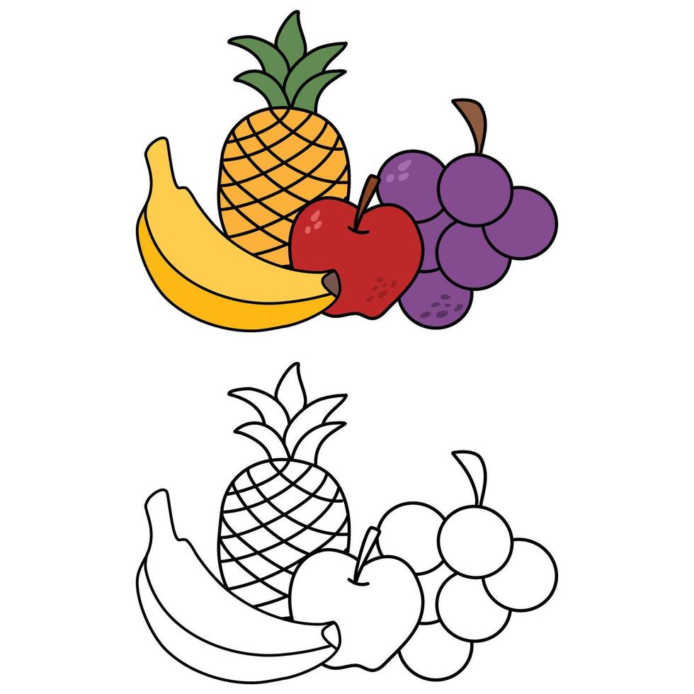 Doodle fruits coloring pages set vector