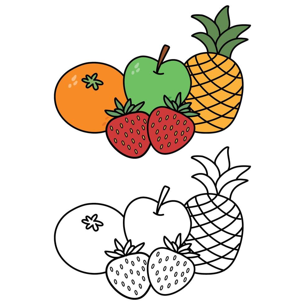 Coloring book with fruits images vector