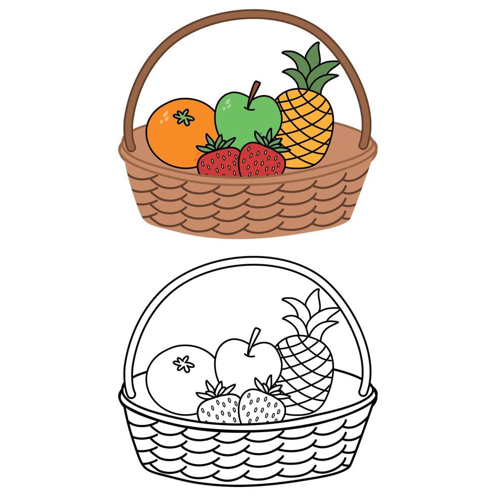 Fruit Basket elements set, collection of coloring book vector