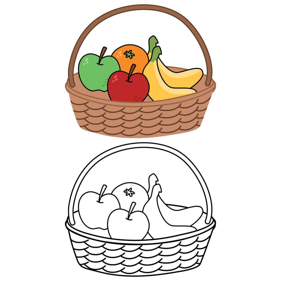 Fruit Basket Coloring Page For Kids, illustration vector