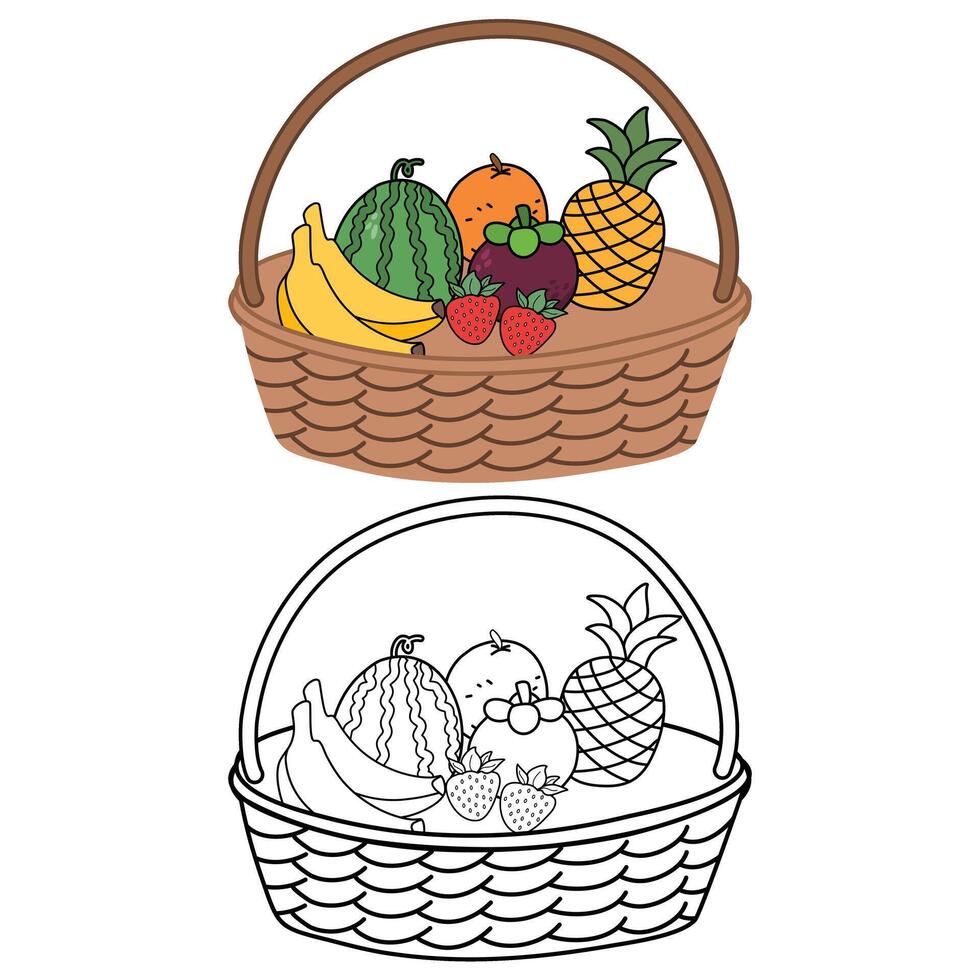 Fruit Basket Coloring Page For Kids illustration vector