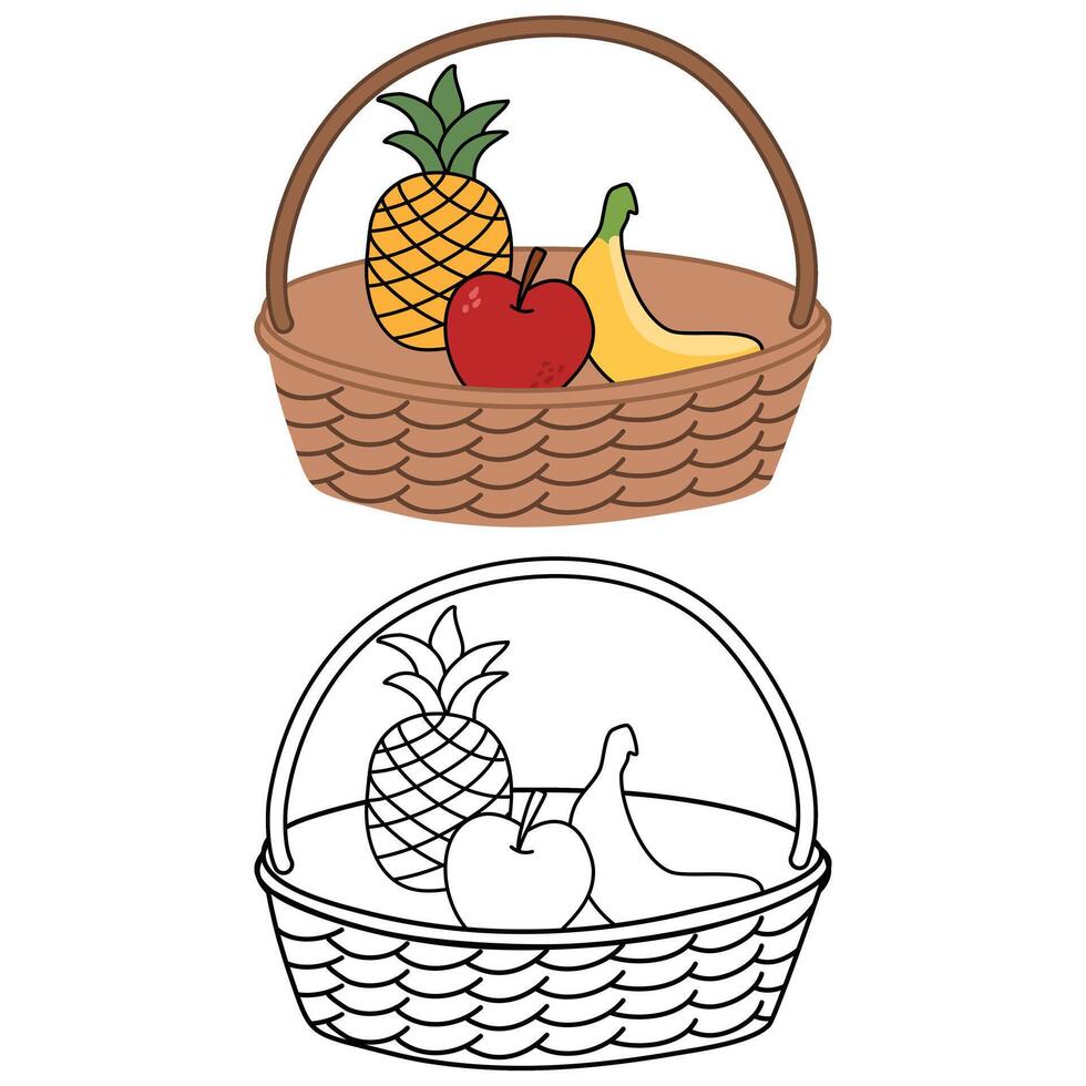 Fruit Basket line art illustration for the coloring book vector