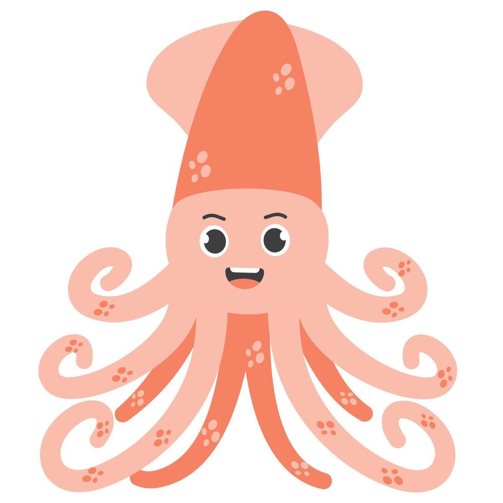simple flat cute squid illustration design vector