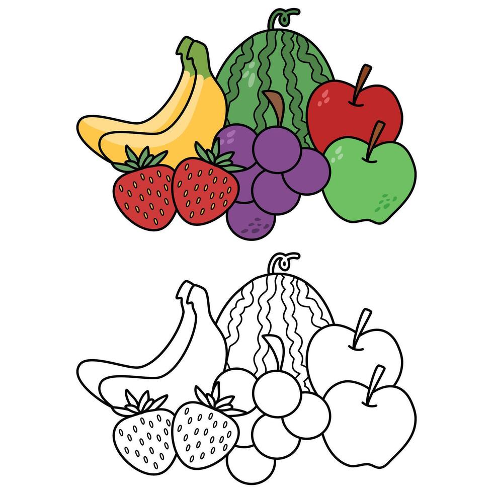 illustration of fruit coloring page book vector