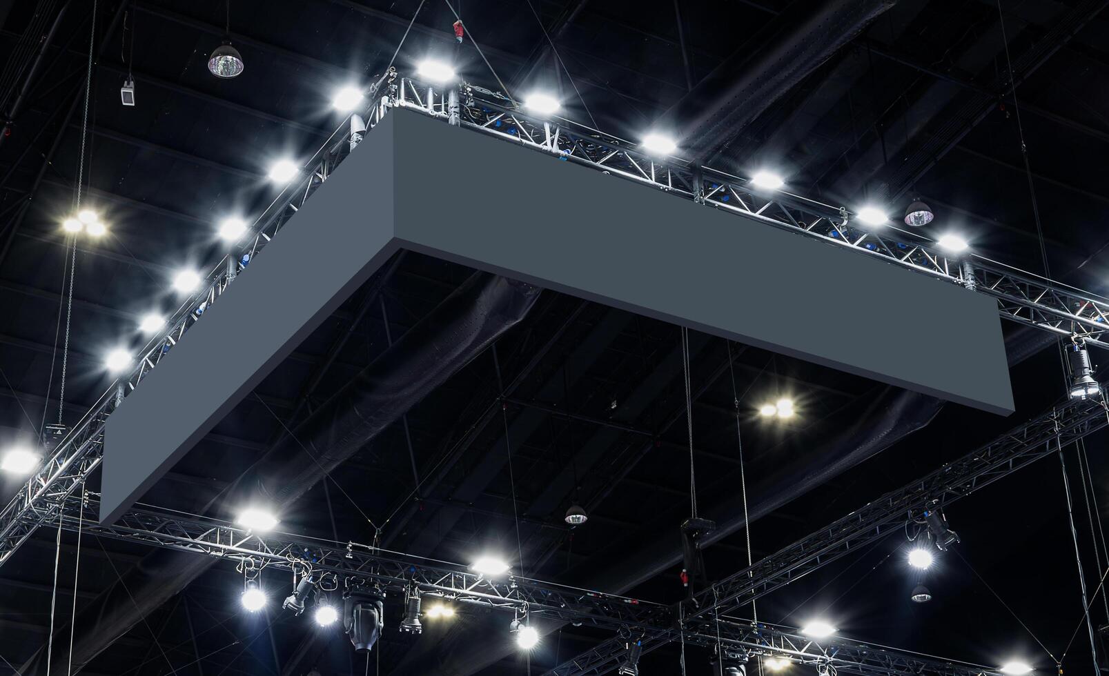 Hanging mock up black banner corner billboard. Clipping path for mock up photo