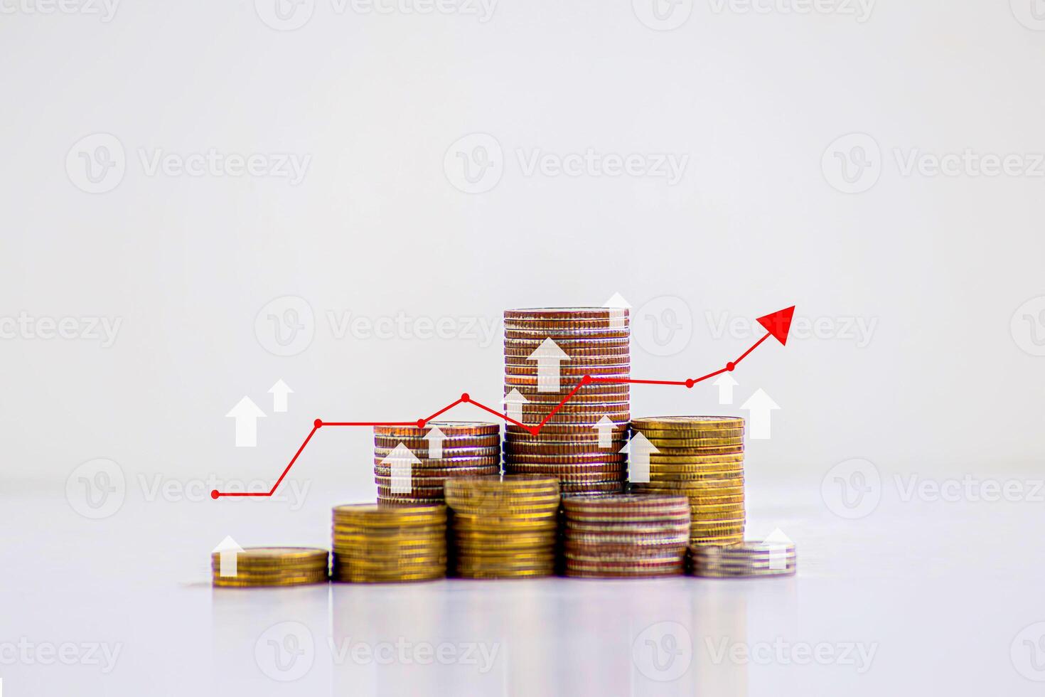 stack of silver coins with trading chart in financial concepts and financial investment business stock growth photo