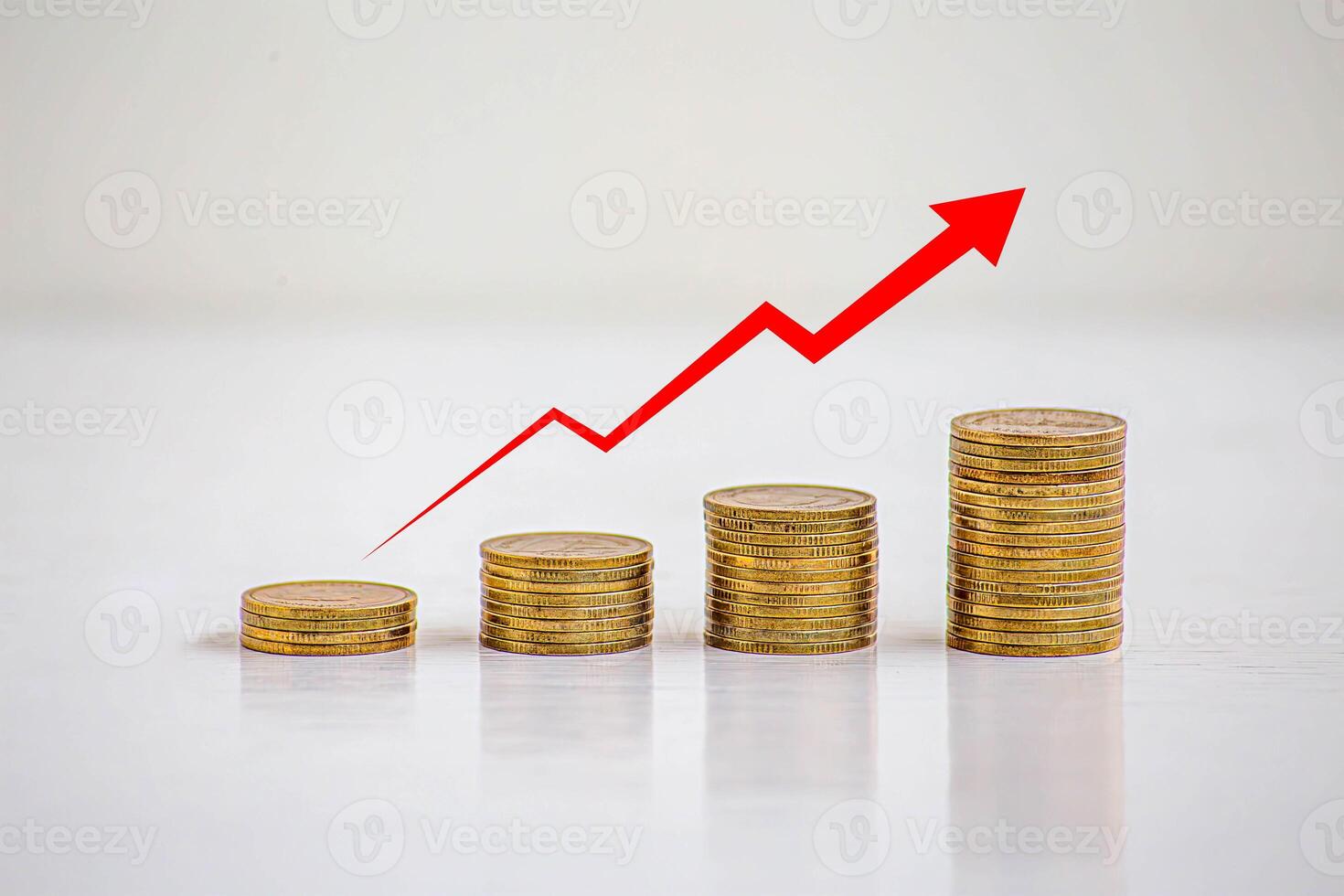 stack of silver coins with trading chart in financial concepts and financial investment business stock growth photo
