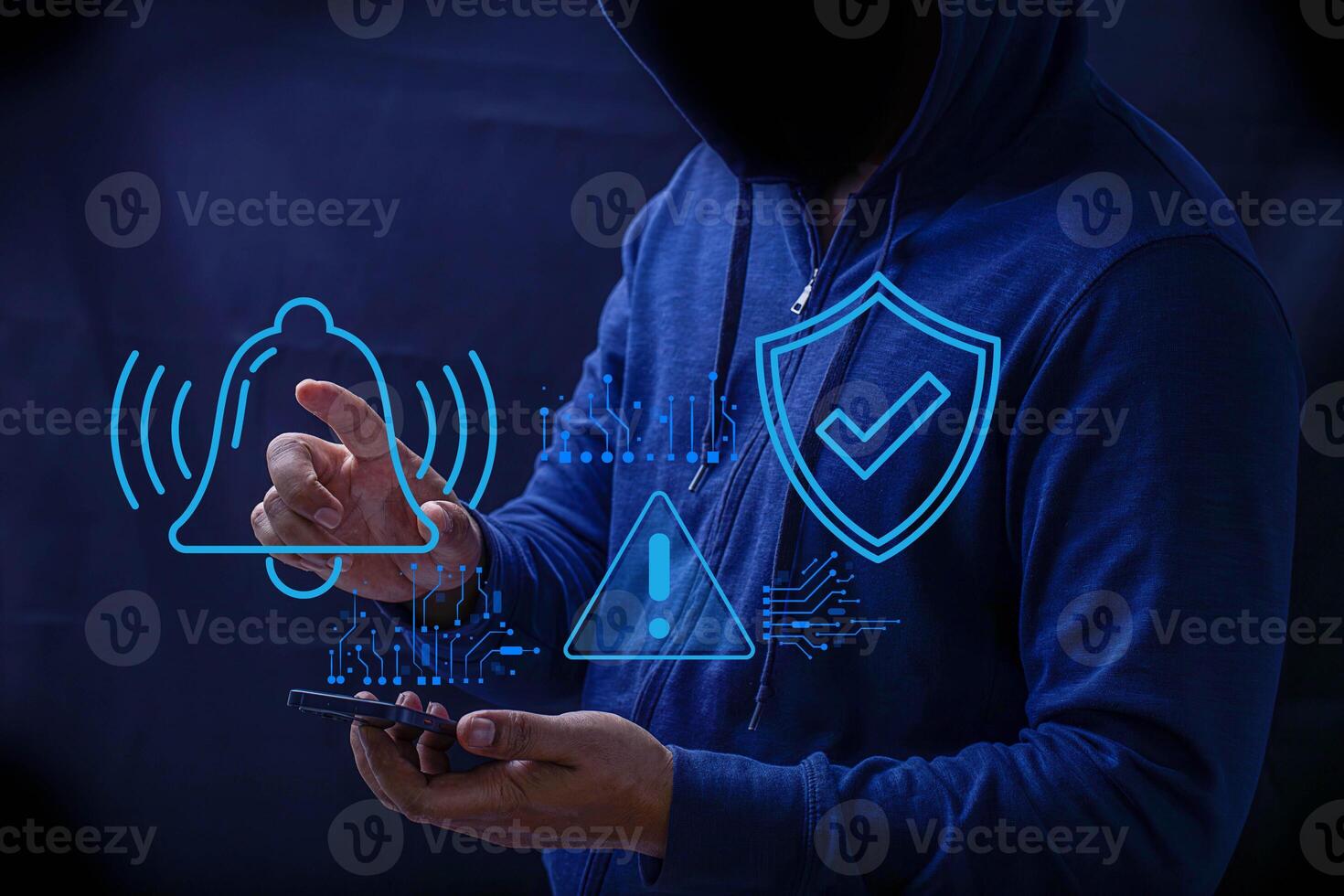Hacker and Internet technology Crime with digital abstract hologram data background. photo