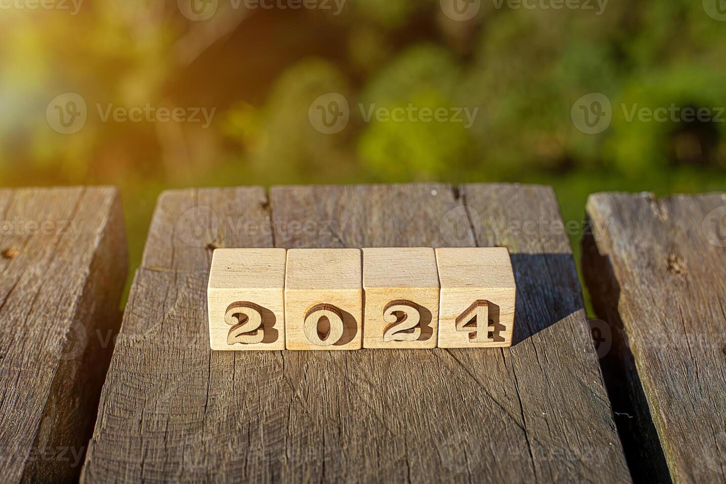 Wooden cube with word 2024 photo