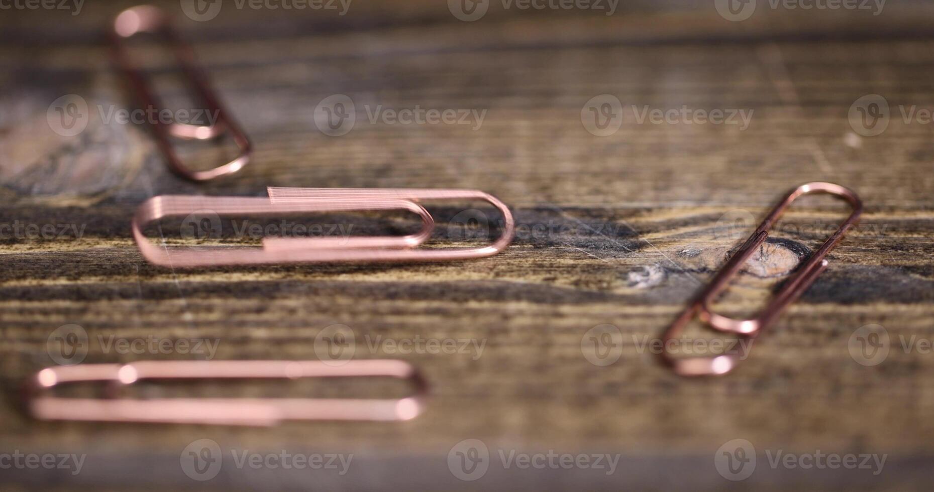 group of copper paper clips for the systematization of documents and paper photo