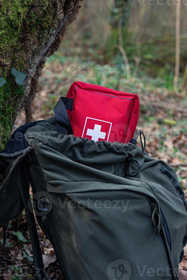 vertical portrait Survival Backpack Resources in Nature photo