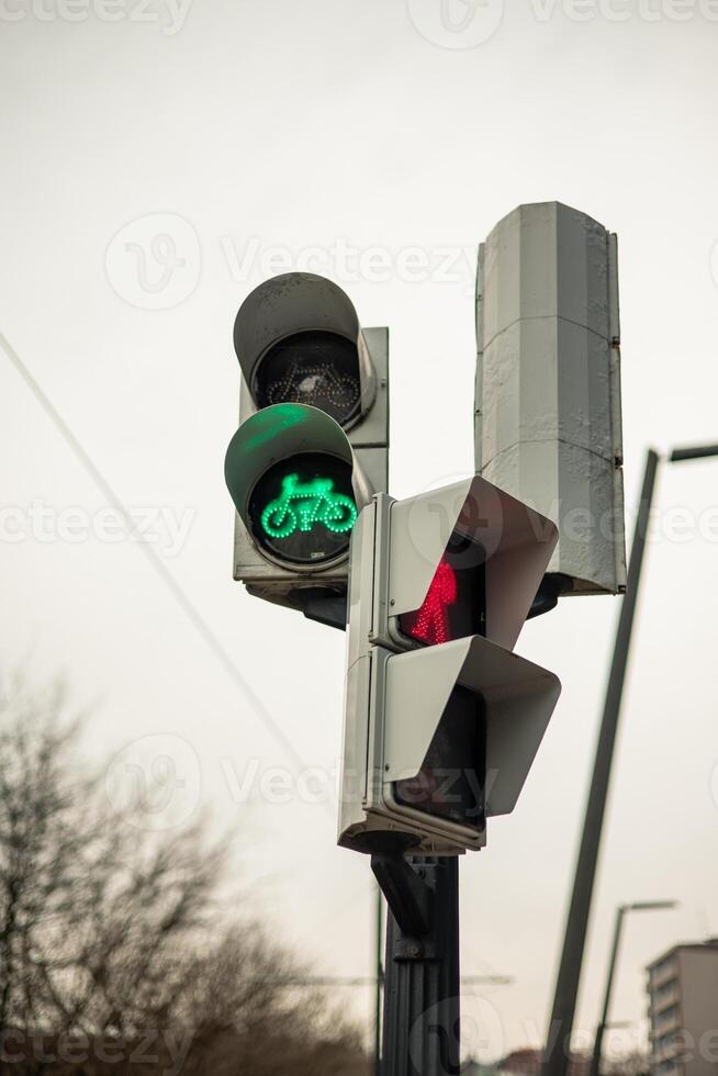 vertical portrait Green Traffic Light with Bicycle Symbol photo