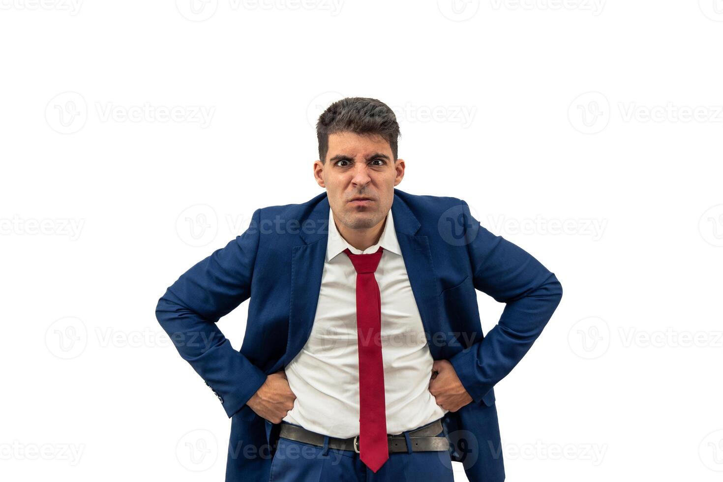 Furious Businessman Staring at Camera with Hands on Hips white background photo