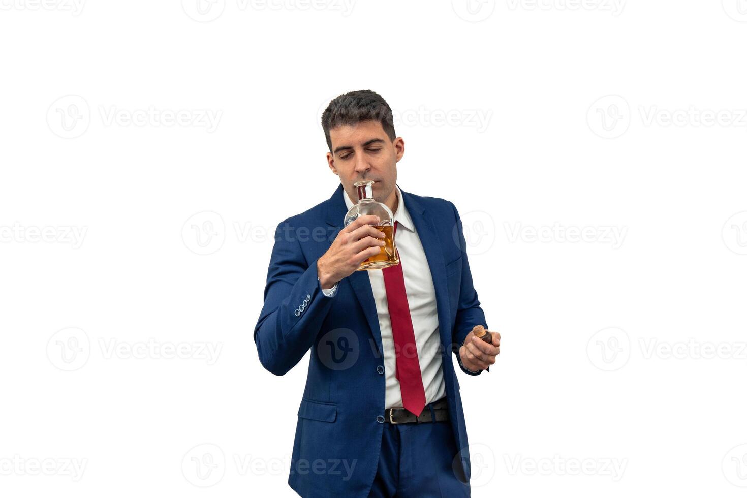 Businessman Enjoying Expensive Whiskey Aroma white background photo