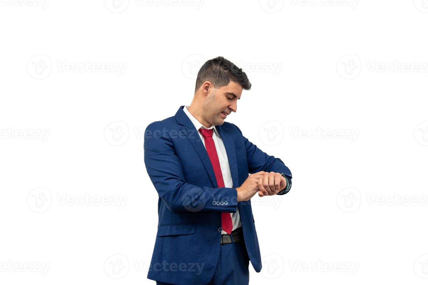 Impatient Businessman Checking Watch white background photo
