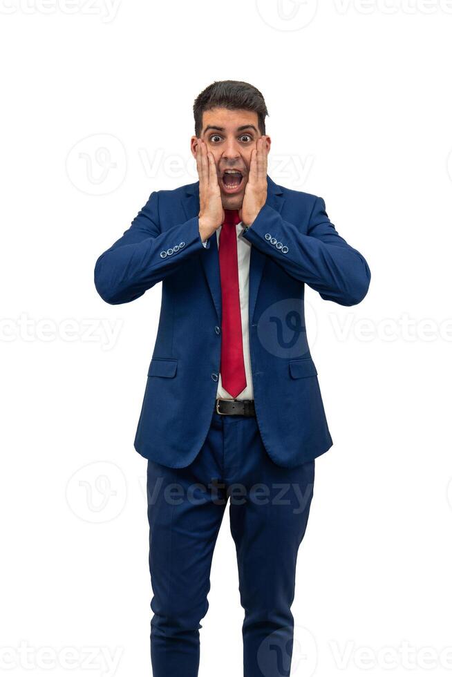 vertical Surprised Businessman A Moment of Astonishment white background photo