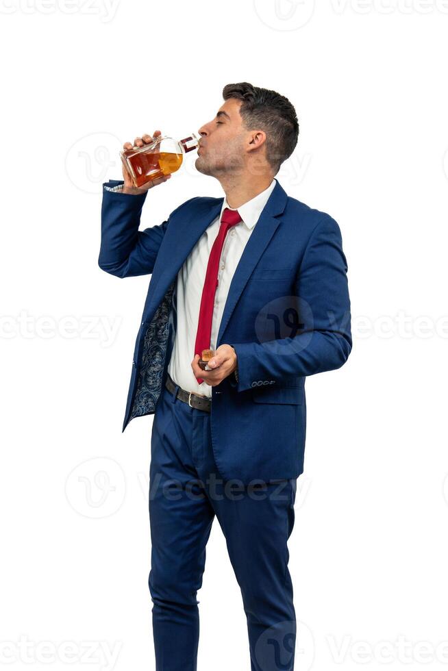 vertical Businessman Drinking Liquor in Suit white background photo