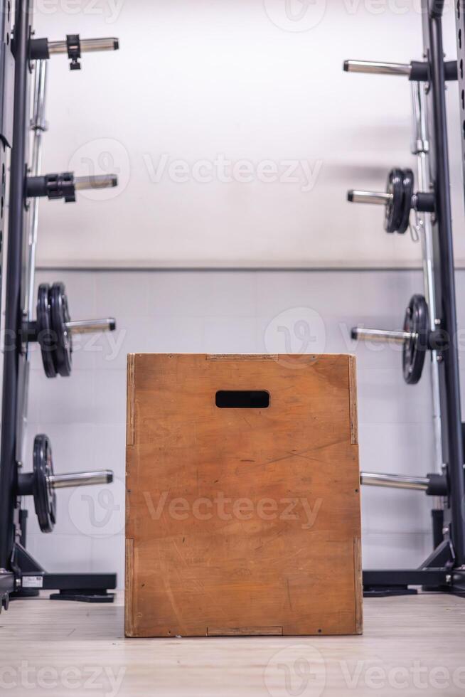plyometric jump box with various weights in crossfit gym photo