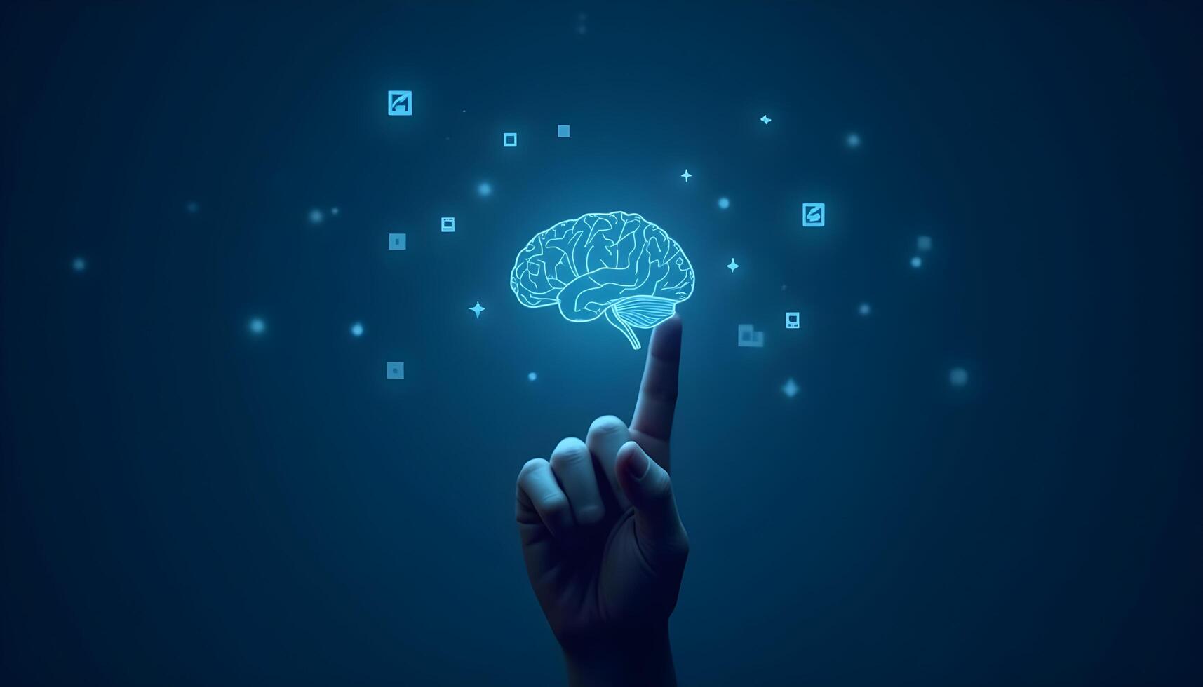 artificial intelligence human hand touching the brain photo