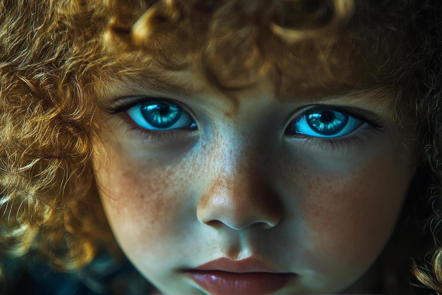 Captivating portrait of a child with curly hair and expressive eyes photo