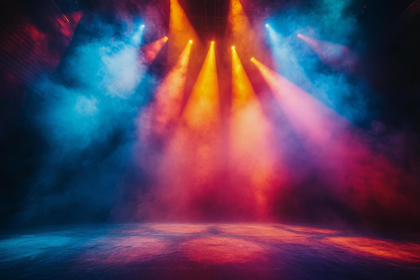 Vibrant stage lights create an energetic atmosphere for performances at night photo