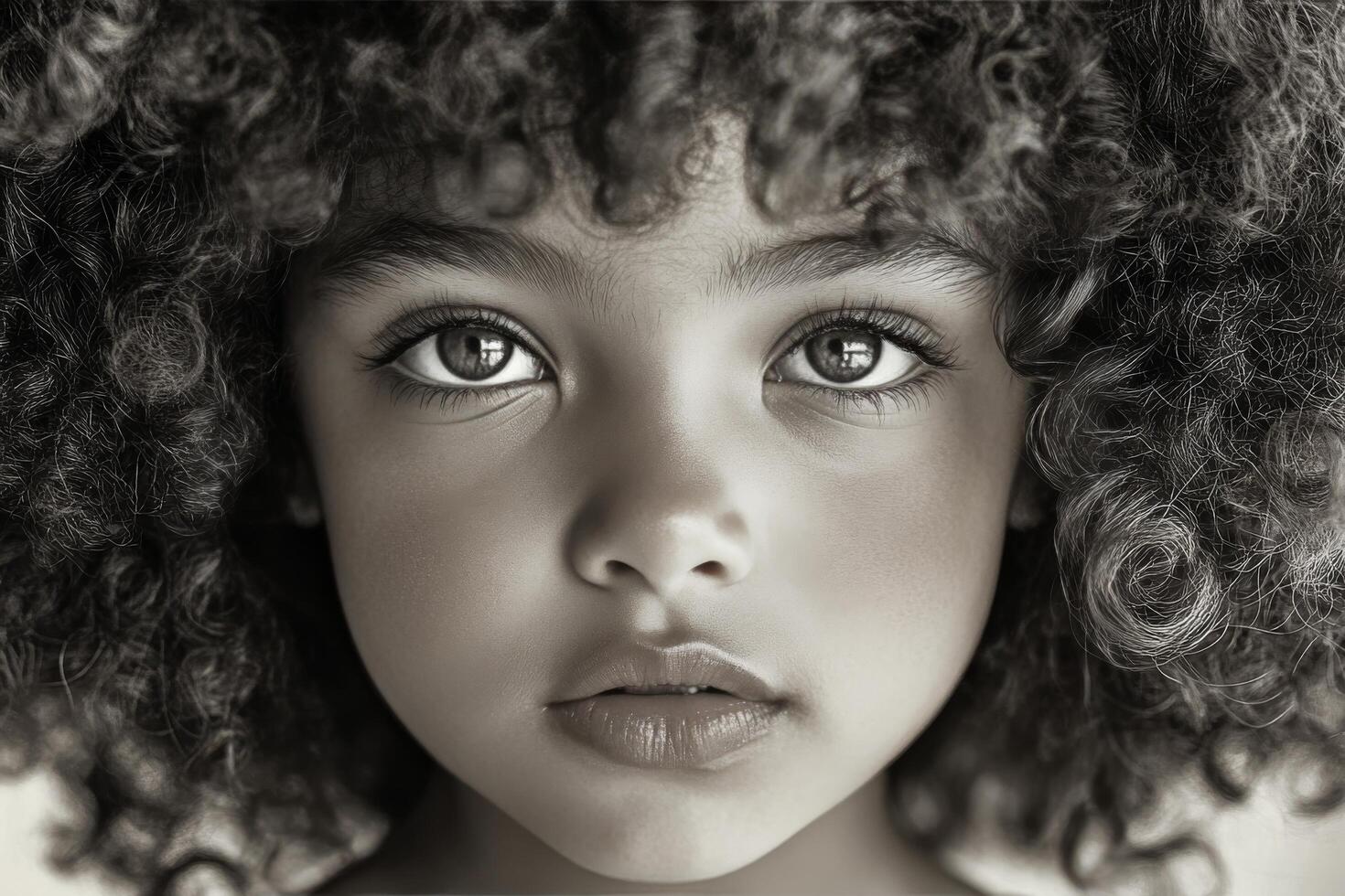 Captivating portrait of a child with curly hair and expressive eyes photo