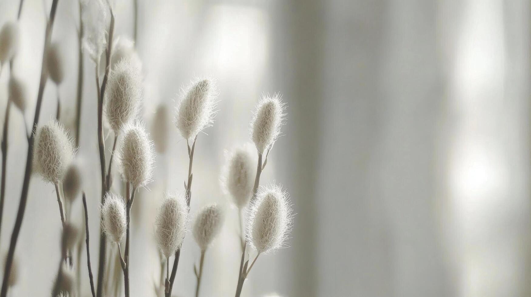 White floral branches softly illuminated by natural light in a serene indoor setting photo