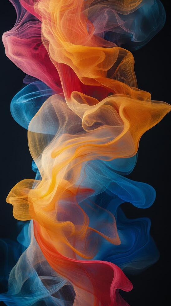 Colorful swirling smoke patterns create a dynamic visual display in abstract artwork photo