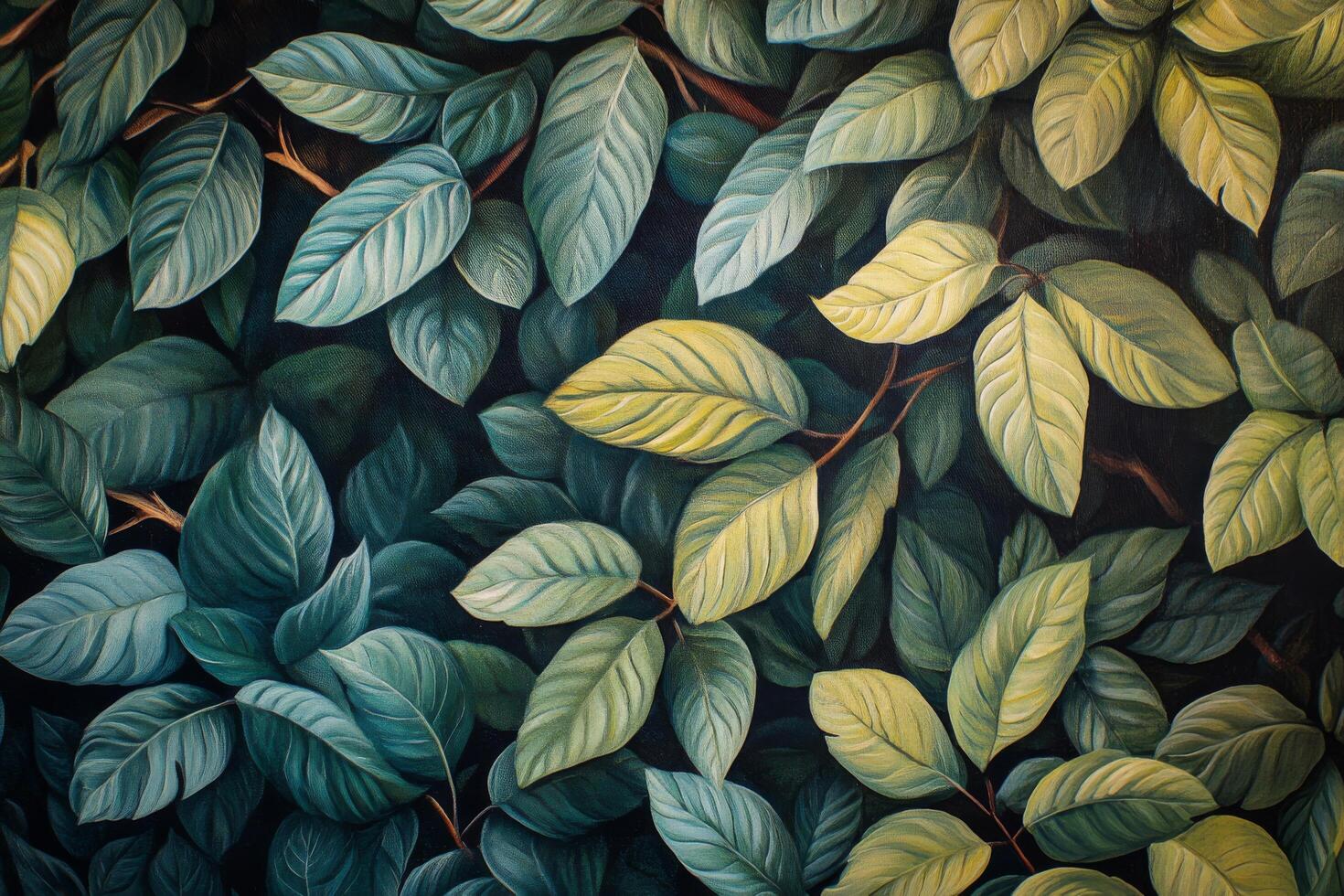 Lush green leaves creating a vibrant and natural background in a dense forest setting photo