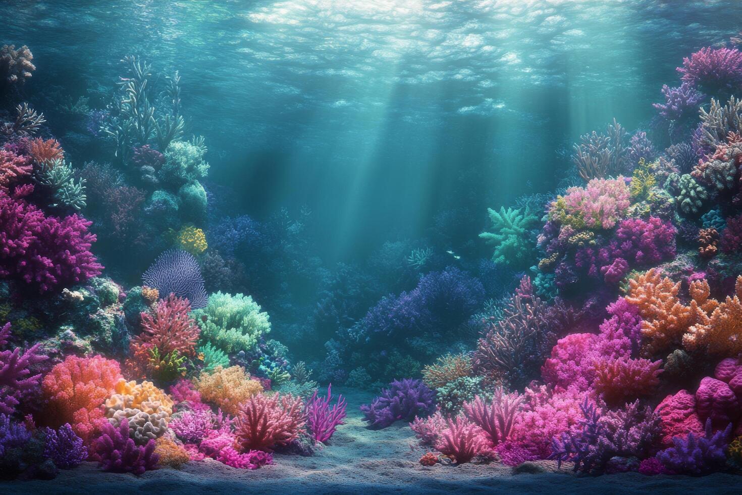 Vibrant coral reef bustling with marine life in a tropical underwater paradise photo