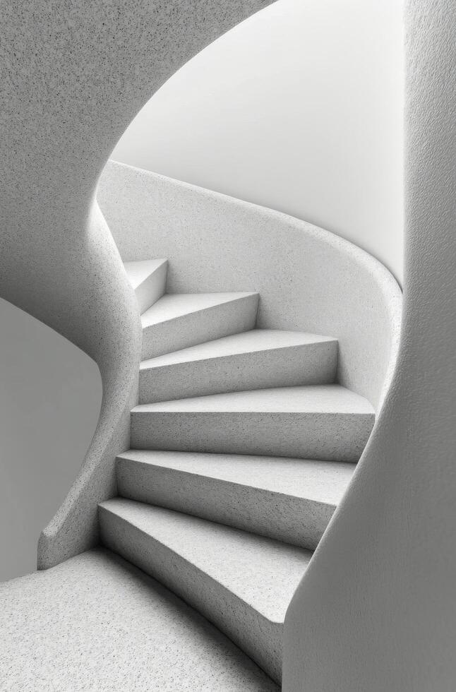 Elegant curved staircase in minimalist architectural design with soft lighting photo