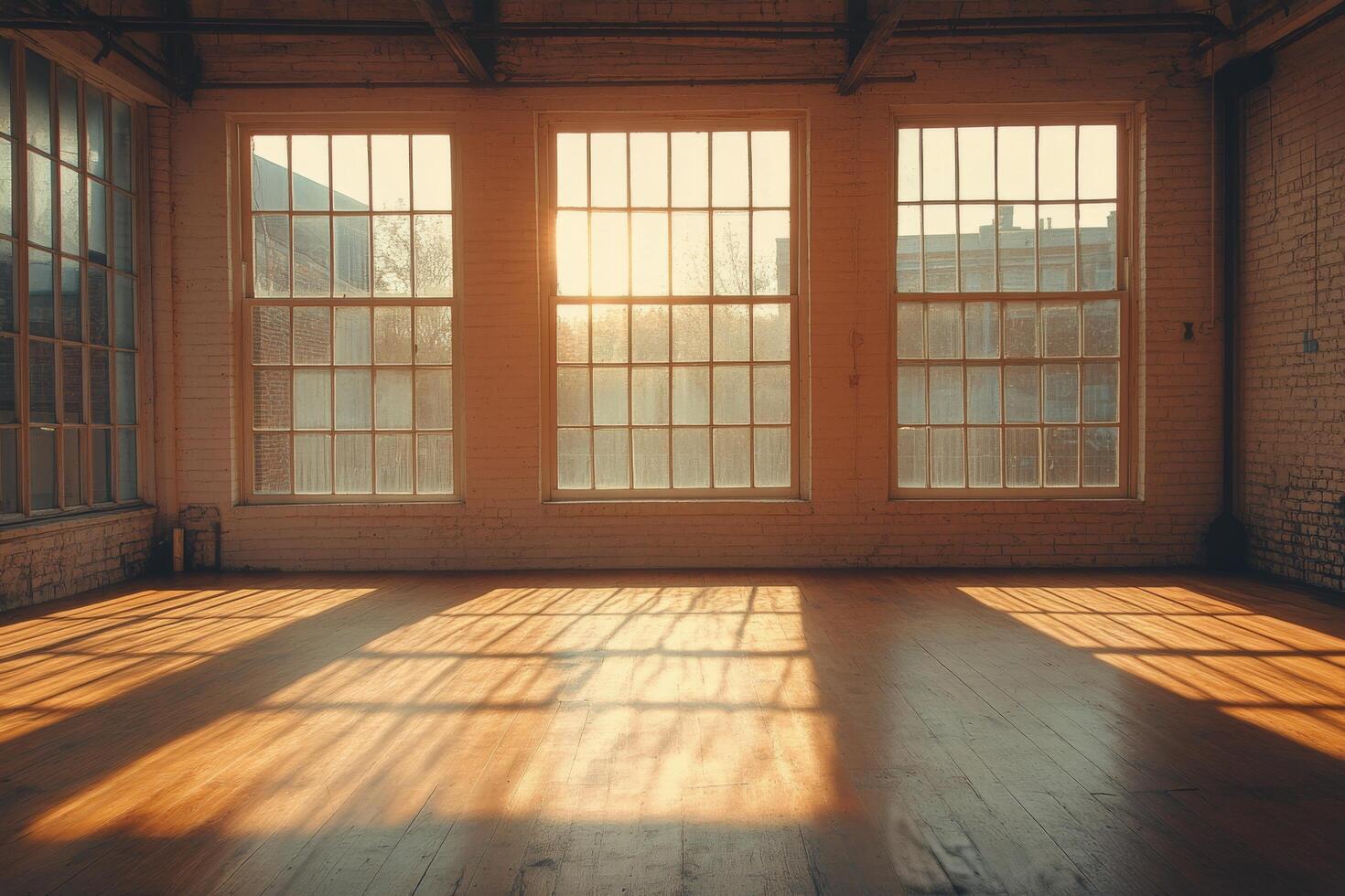 Sunlight streaming through large windows illuminating a cozy interior space in autumn photo