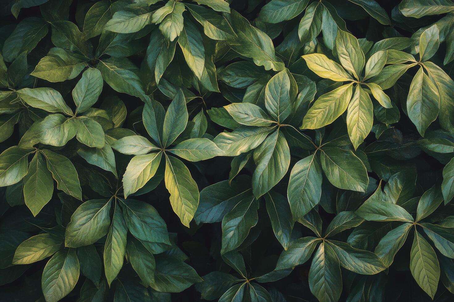 Lush green leaves creating a vibrant and natural background in a dense forest setting photo