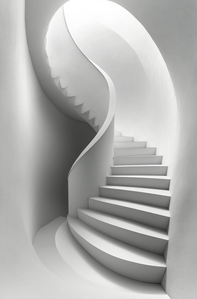Elegant curved staircase in minimalist architectural design with soft lighting photo