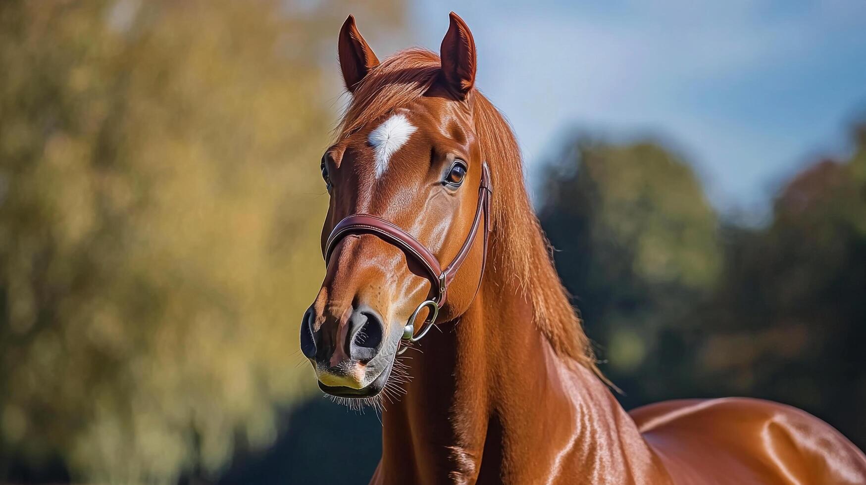 Close-up view of a horses expressive eye and unique facial marking in low light photo