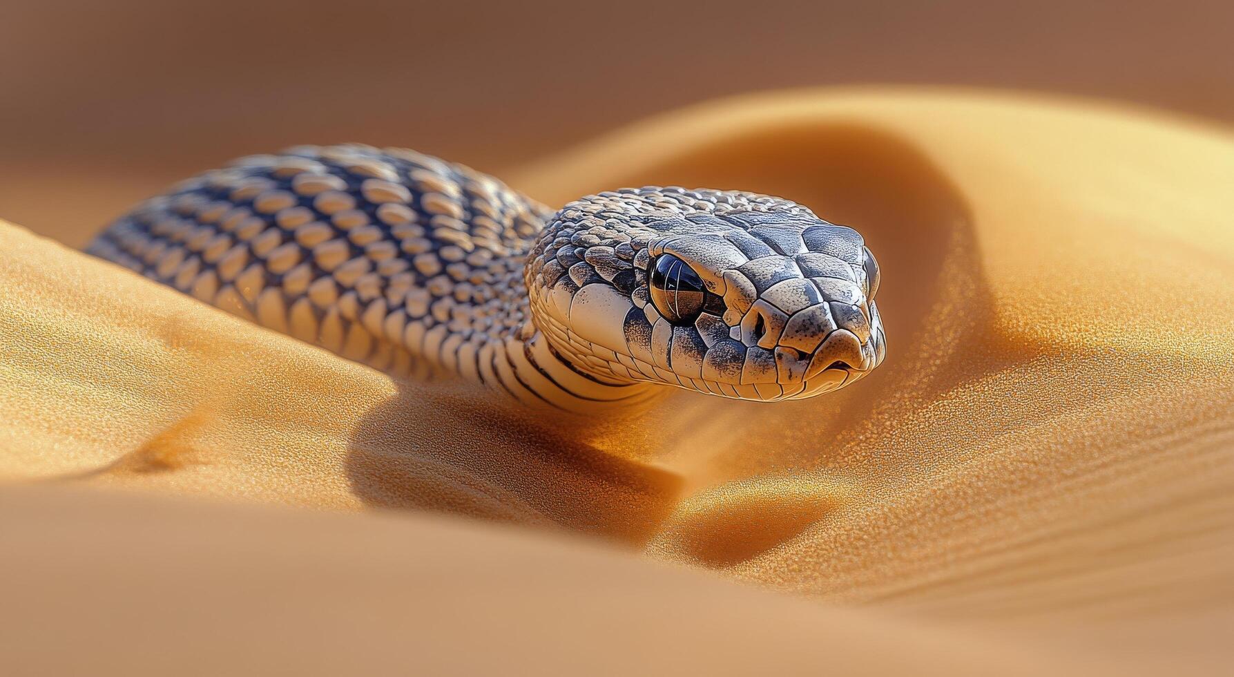 Snake moving gracefully across golden desert sand during daylight hours photo
