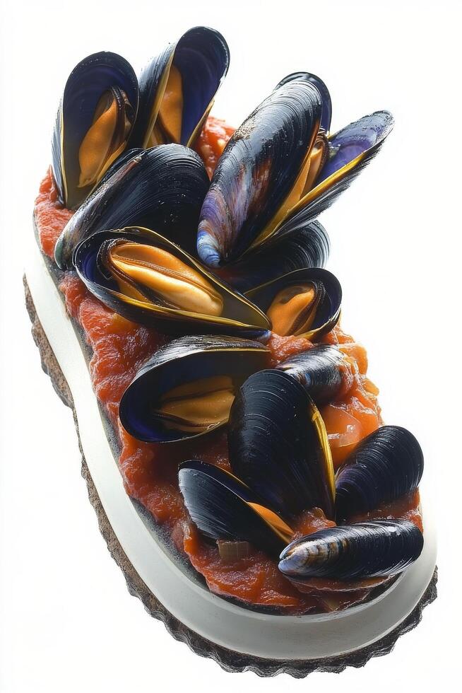 Delicious seafood casserole with shrimp and mussels cooked to perfection at a cozy kitchen setting photo