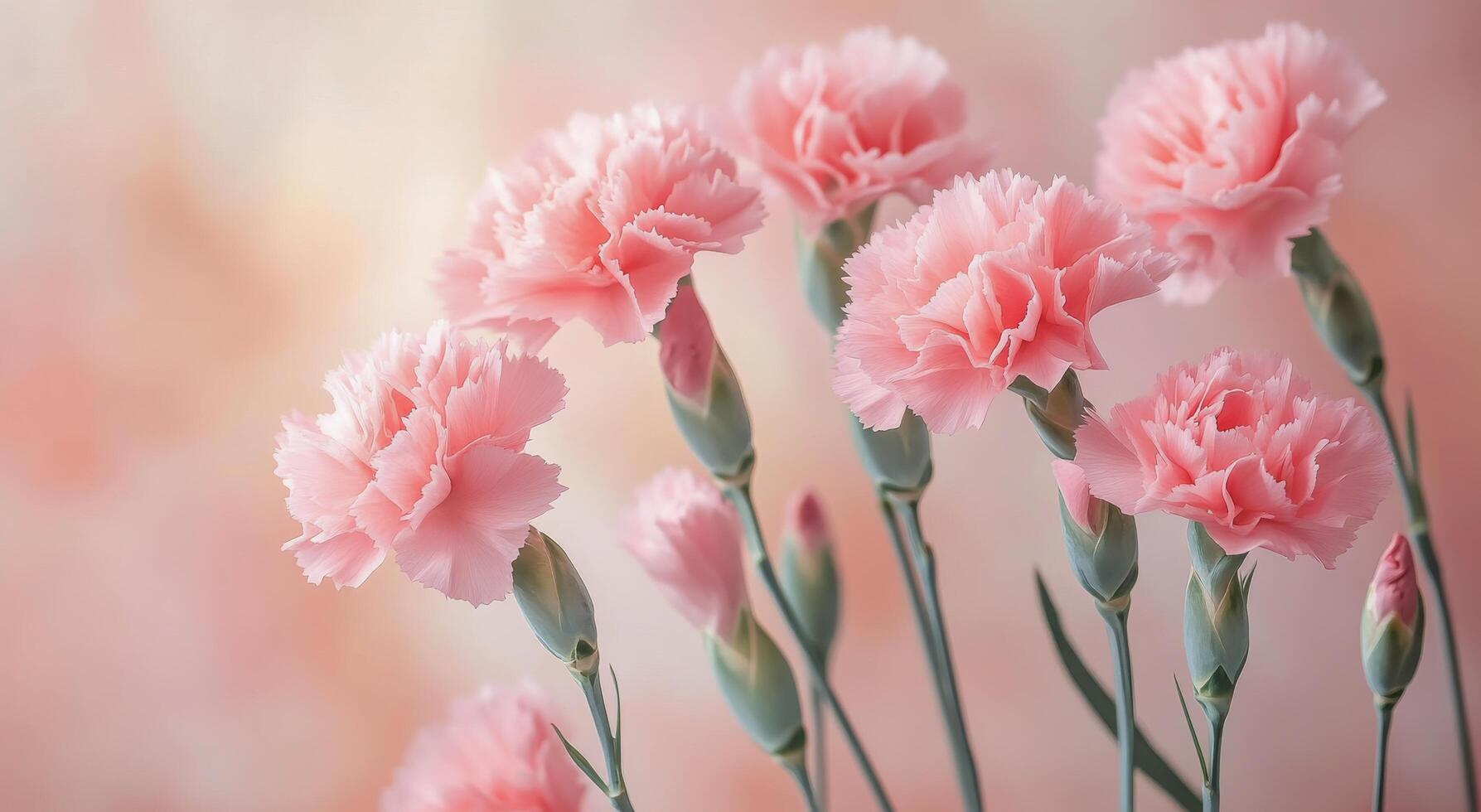 Pink carnations in a soft pastel background create a serene floral display photo