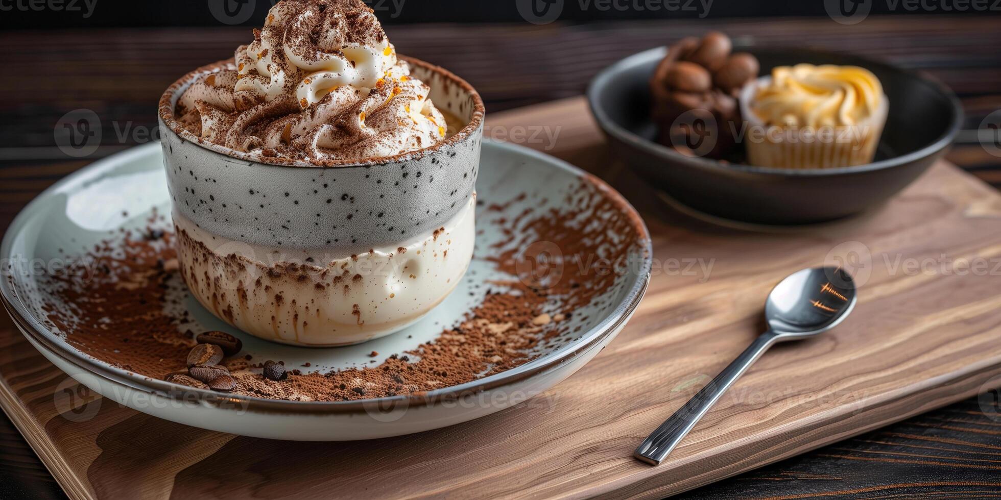 Indulging in coffee and dessert at a cozy cafe in the evening photo