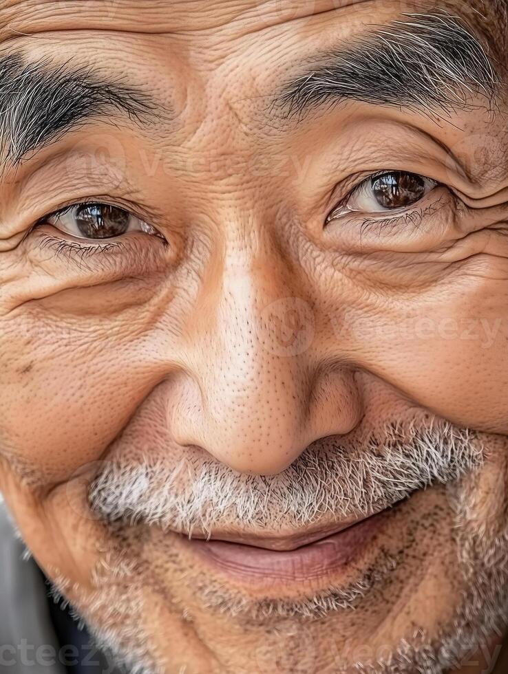 Captivating portrait of a smiling elderly Chinese man in traditional attire photo