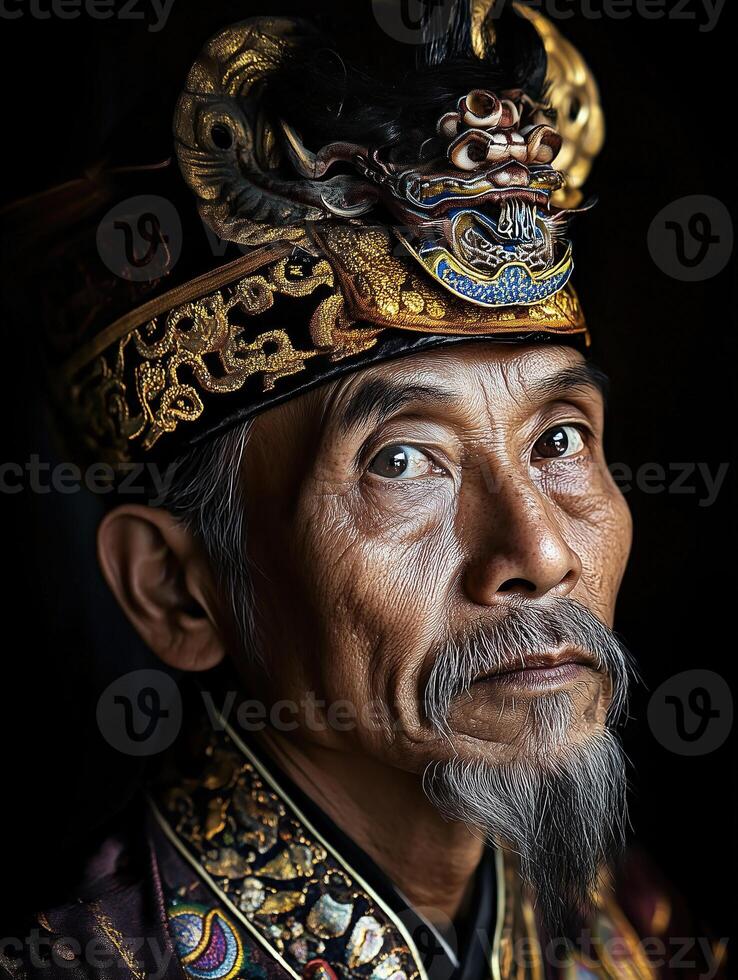 Portrait of a Chinese man in traditional attire showcasing cultural heritage and artistry photo