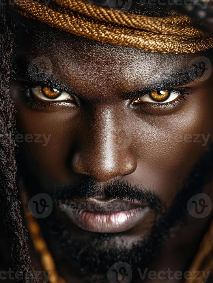 Captivating portrait of a Black person in traditional attire with striking features photo