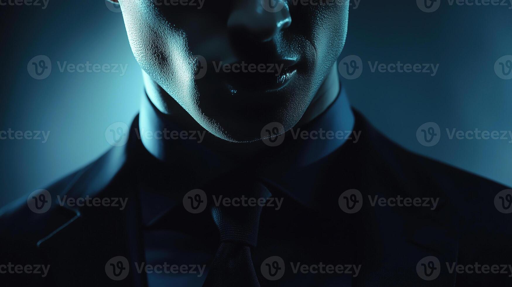 Mysterious figure in dark attire amidst a shadowy atmosphere at night photo